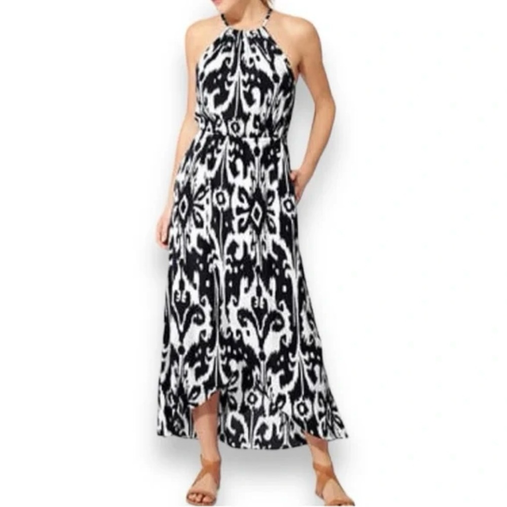 ATHLETA Ikat Bloom Ripple Maxi Dress In Black And White